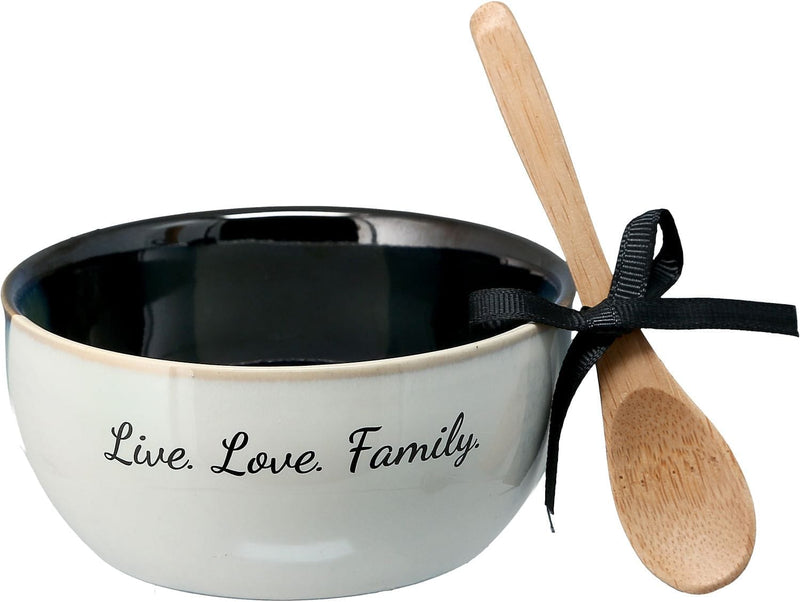 Ceramic Bowl with Bamboo Spoon - Live. Love. Family. - Shelburne Country Store