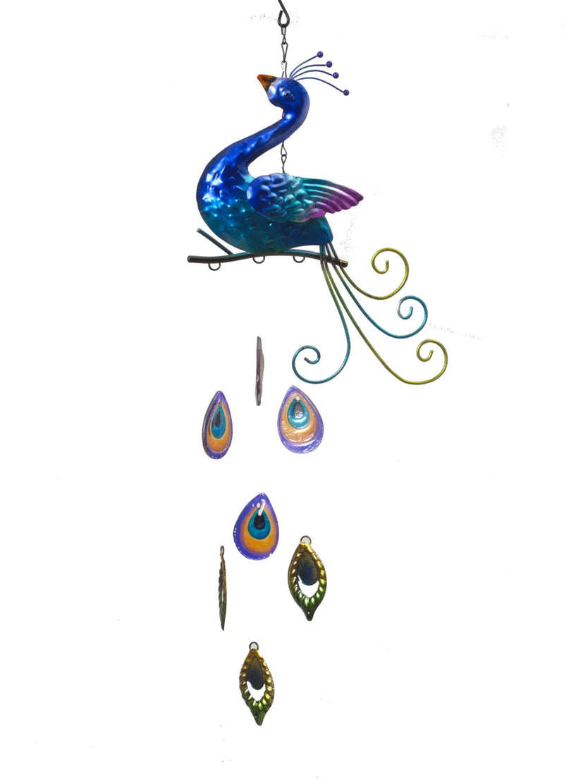 Metal & Fused Glass Peacock Wind Chime - Cobalt - Shelburne Country Store
