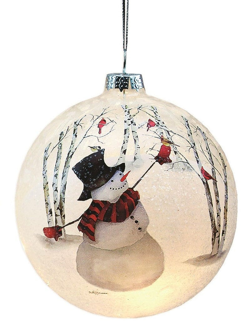 Round Glass 'Lightable' Glass Snowman Ornament -  Style B - Shelburne Country Store