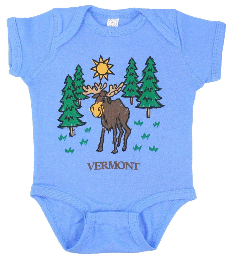 Vermont Camping Moose Romper - Carolina Blue - - Shelburne Country Store