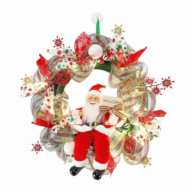 12 Inch Wreath with Santa and LED Lights - Shelburne Country Store