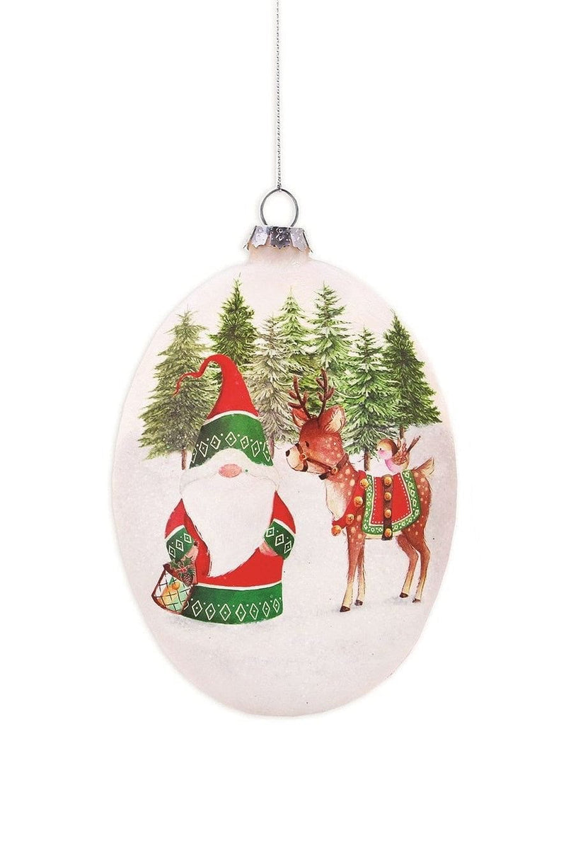 Oval Glass Ornament - Gnome and Deer - Shelburne Country Store