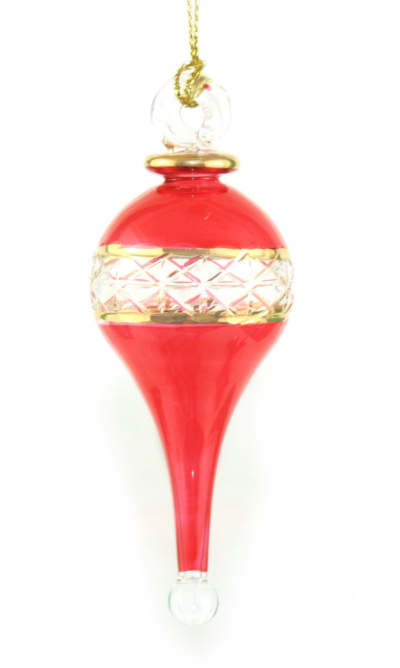 Lattice Glass Ornaments With Gold Accents -  Red Ball with Finial - Shelburne Country Store