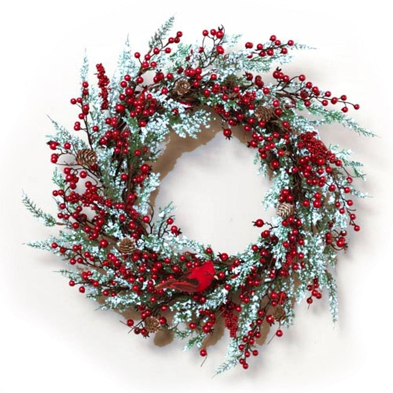 24 Inch PVC Wreath with Cardinal & Berries - Shelburne Country Store