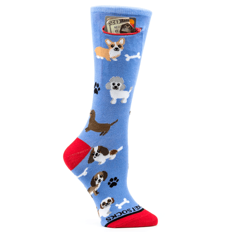 Pocket Socks - Dogs on Blue with Red - Womens - Shelburne Country Store