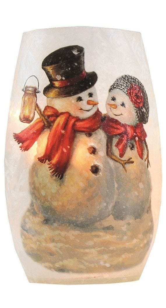Oval Lighted Glass Vase - Victorian Snowman - - Shelburne Country Store
