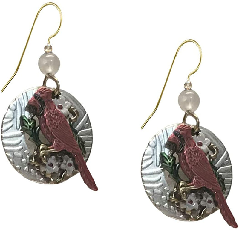 Silver Cardinal with Flower Earrings - Shelburne Country Store