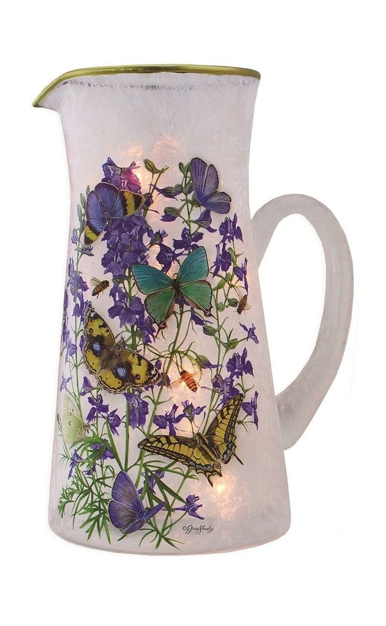 Butterflies and Lavender Pre-Lit Glass Pitcher - Butterfly Garden - Shelburne Country Store
