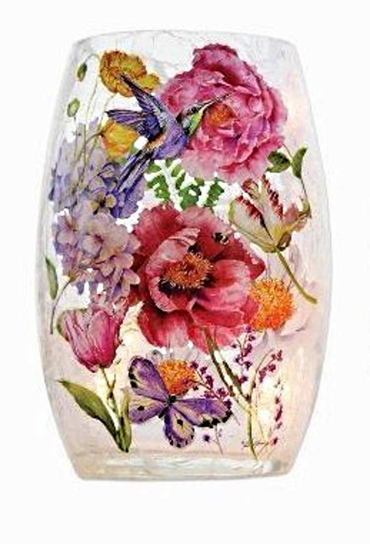5 Inch Lighted Glass Vase - English Garden - - Shelburne Country Store