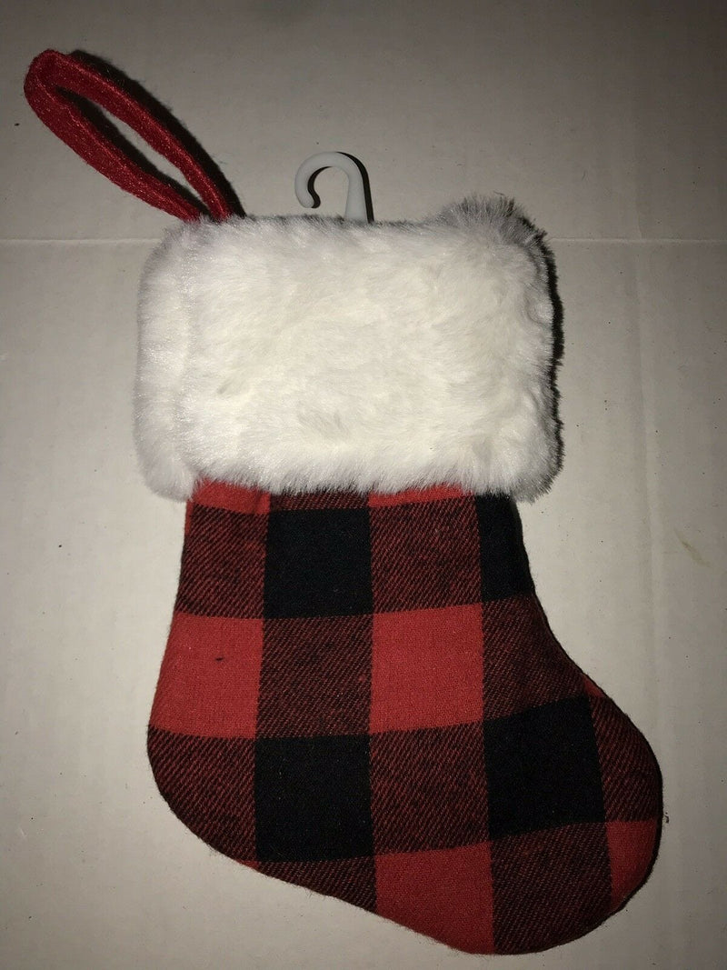 6 inch Plaid Mini Stocking for the Tree -  Large Block Plaid - Shelburne Country Store