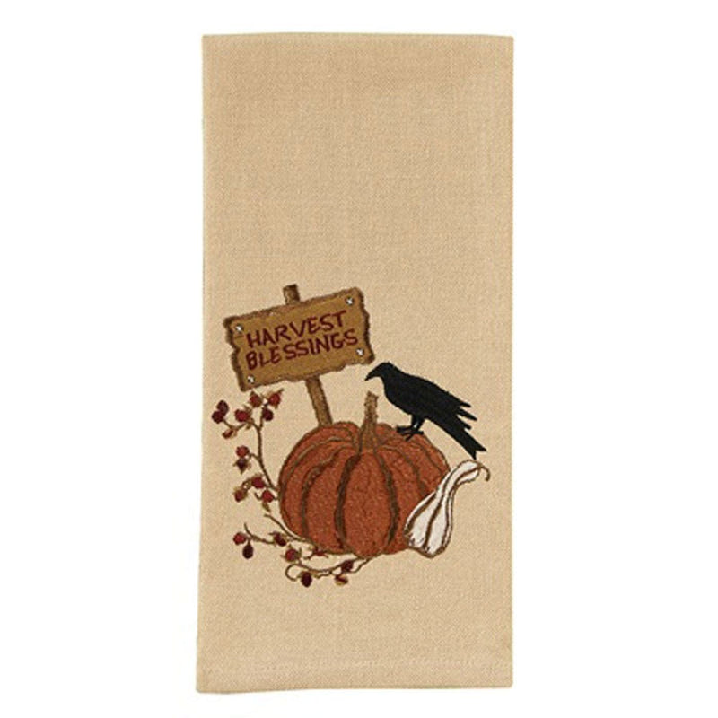 Harvest Blessings - Crow Pumpkin Embroidered Dishtowel - Shelburne Country Store