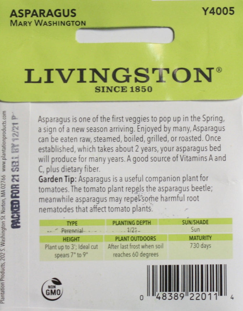 Seed Packet - Asparagus - Mary Washington - Shelburne Country Store
