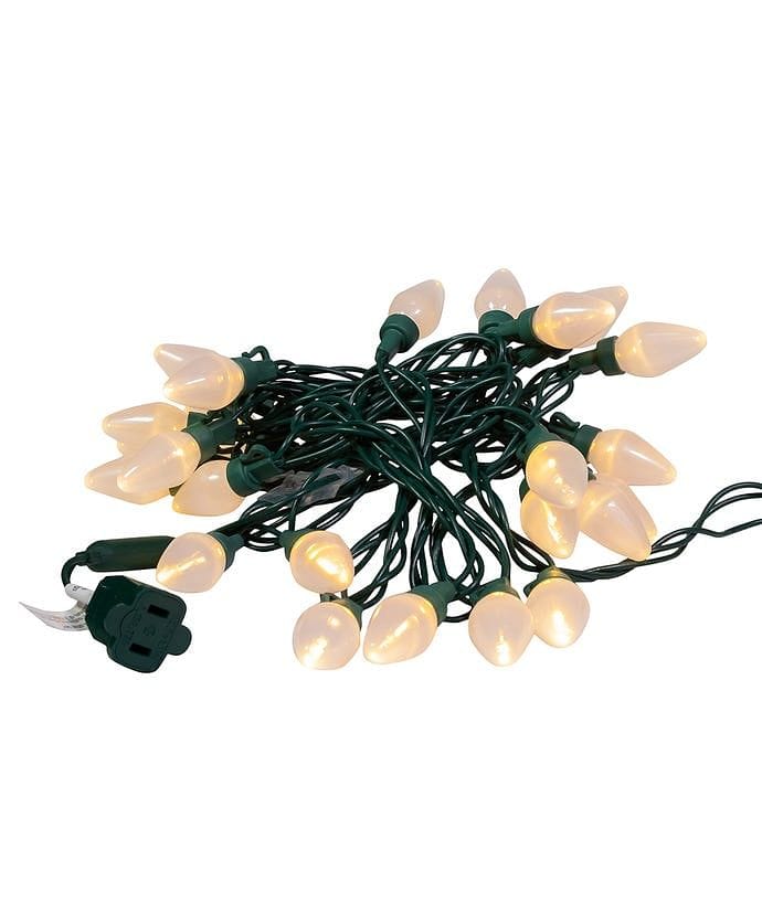 25-Light Warm White Pearl LED C7 Light Set With Green Wire - Shelburne Country Store