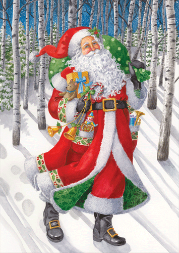 Father Christmas In The Forest - Christmas Card Box B Size Box of 16 - Shelburne Country Store