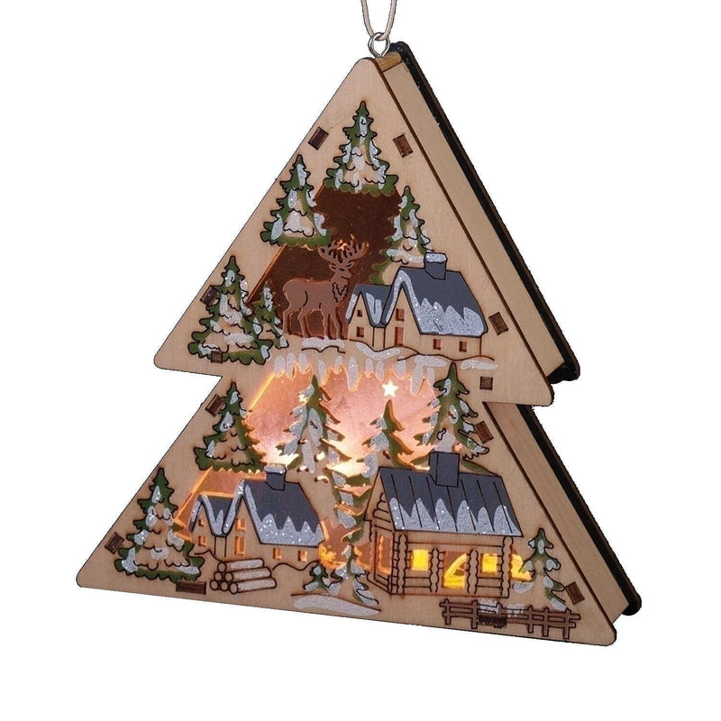 LED Wood Cabin Tree Ornament - Shelburne Country Store