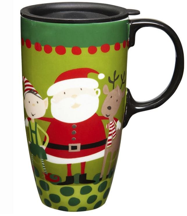 Boxed Ceramic Latte Travel Cup 17oz Santa And His Friends - Shelburne Country Store