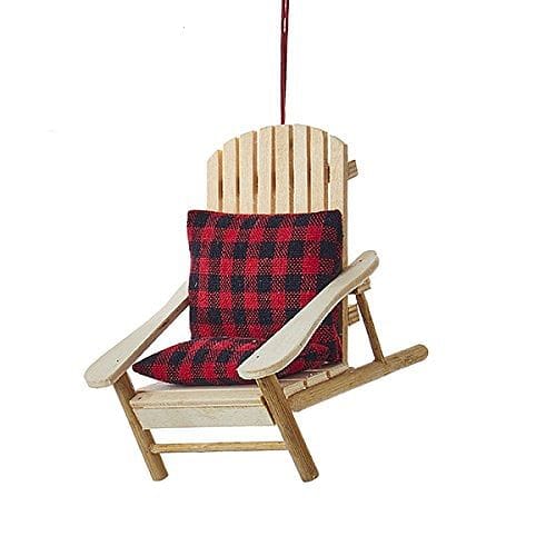 Adirondack  Wood Chair With Plaid Cushion Ornament - Shelburne Country Store