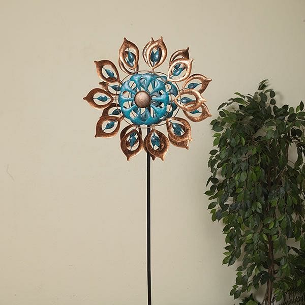 Blue and Copper Floral Wind Spinner - 66 inches tall - Shelburne Country Store