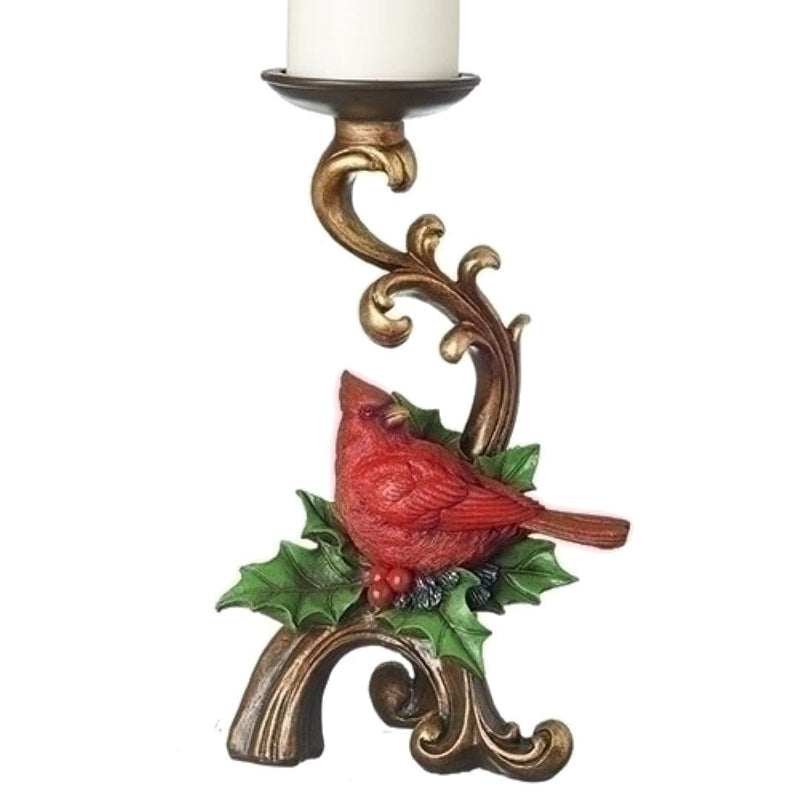 11" Holly Cardinal Gold Scroll Candle Holder - Shelburne Country Store