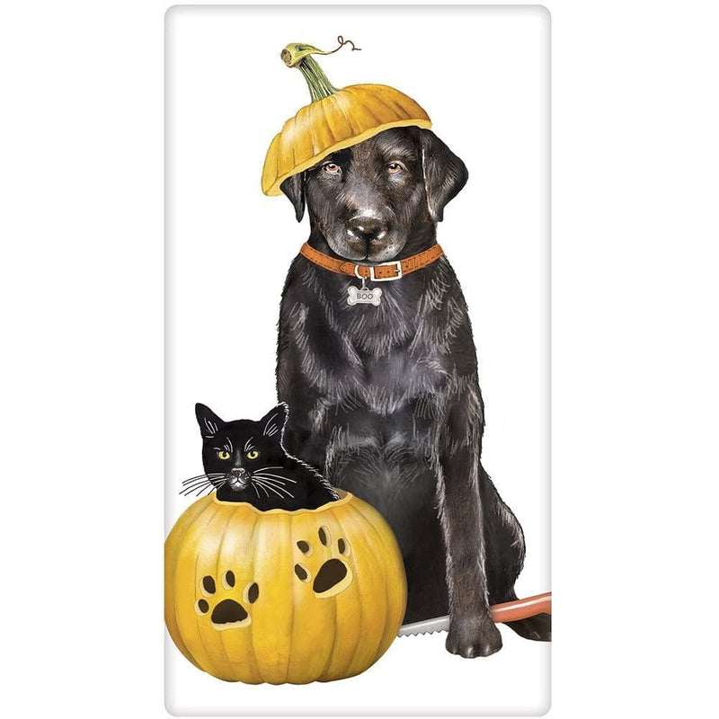 Black Cat and Dog With Pumpkin Flour Sack Towel - Shelburne Country Store