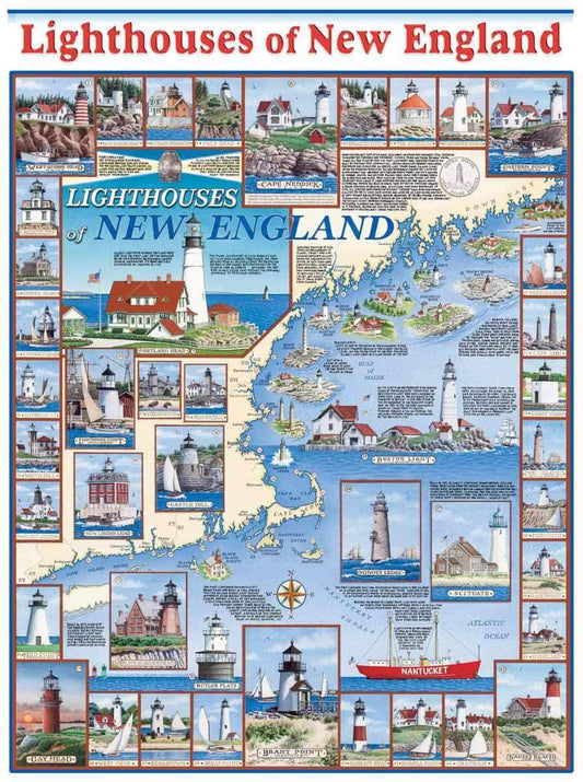 New England Lighthouses - 1000 Piece Jigsaw Puzzle - Shelburne Country Store