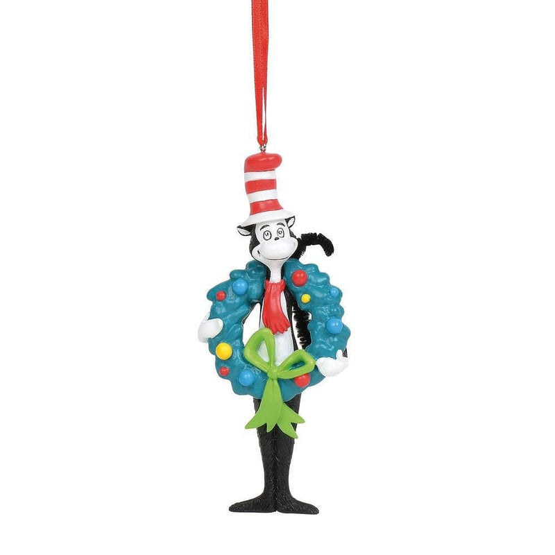 Cat in The Hat with Wreath Ornament - Shelburne Country Store