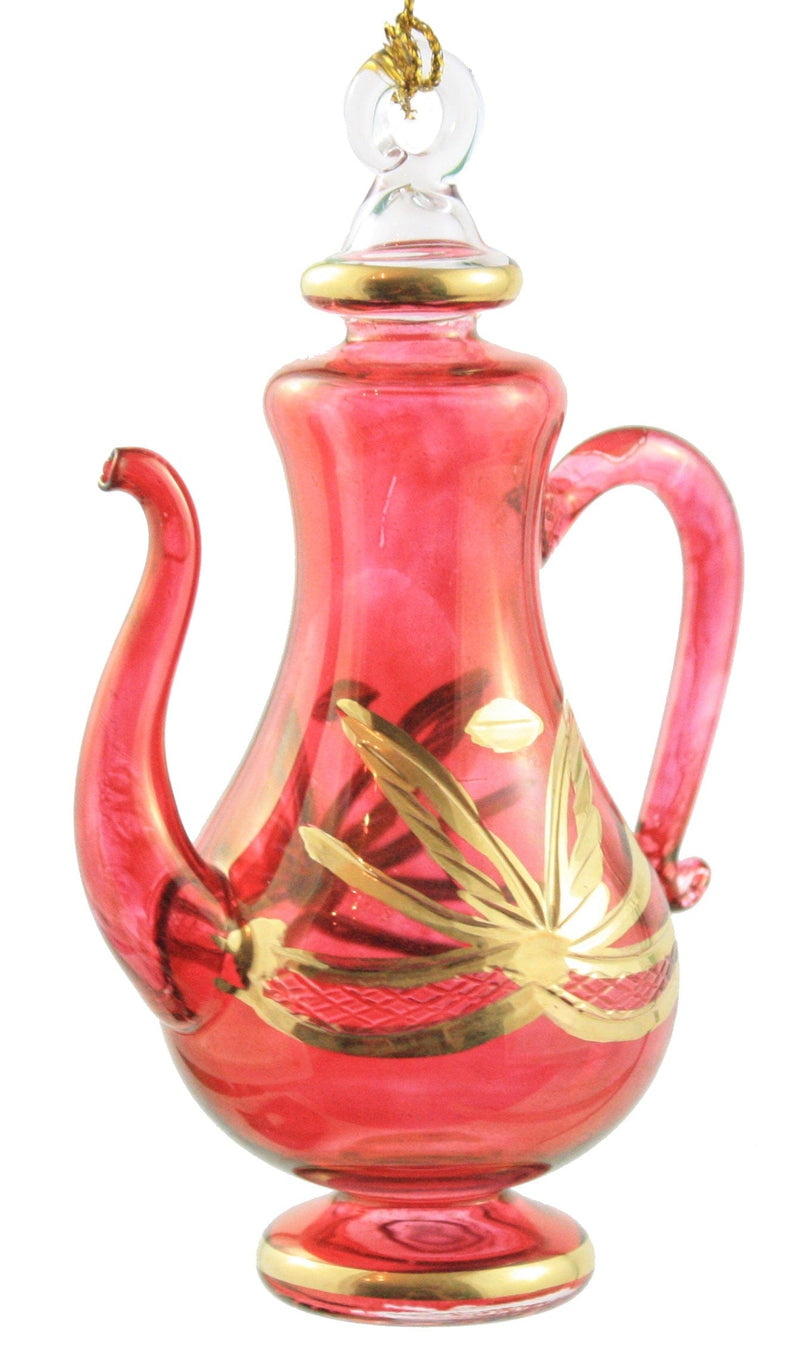 Tall Gold Etched Teapot Ornament -  Red - Shelburne Country Store