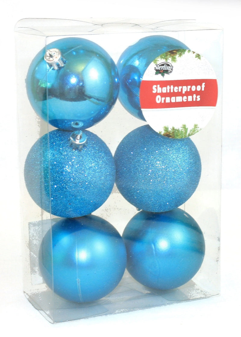 Set Of 6 Shatterproof Ball Ornaments 2-3/4 Inch Diameter (Peacock Blue) - Shelburne Country Store