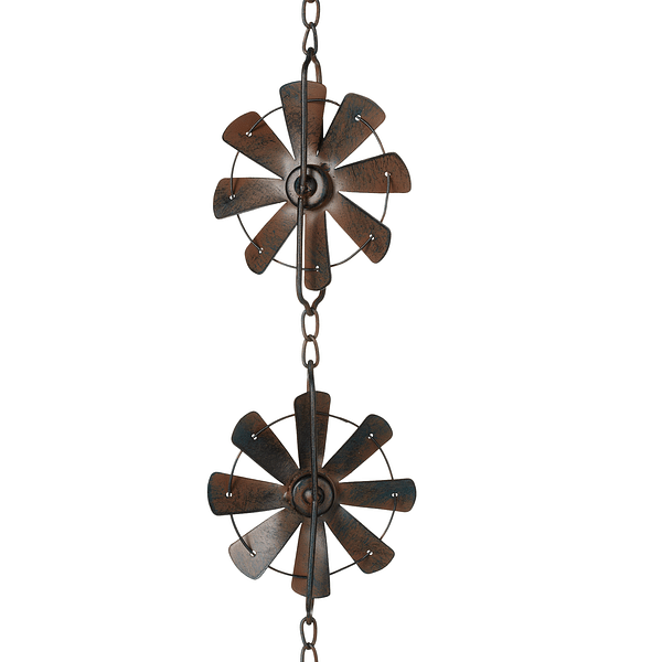 Distressed Brown Windmill Spinning Rain Chain - Shelburne Country Store