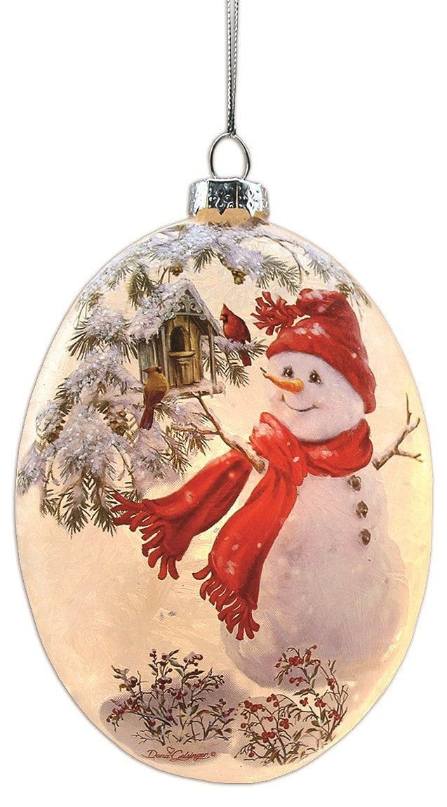 Oval Glass 'Lightable' Glass Snowman Ornament -  Style A - Shelburne Country Store