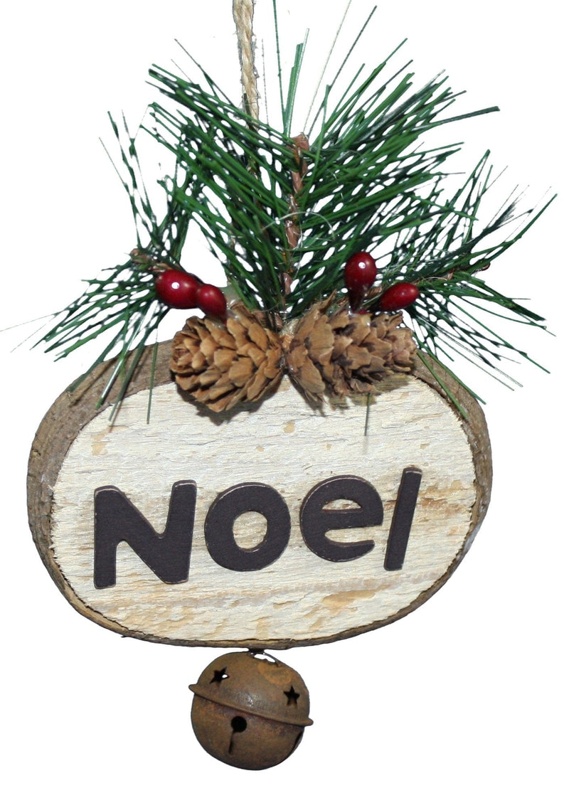 6.5 Inch Rustic Oval Wood Ornament  - Noel - Shelburne Country Store