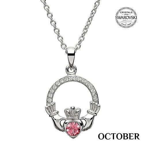 October Claddagh Birthstone Necklace with Swarovski Crystals - Shelburne Country Store
