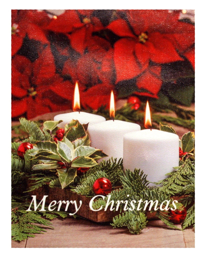 7.8" Lighted Canvas Print - Merry Christmas Candles And Pointsettas - Shelburne Country Store