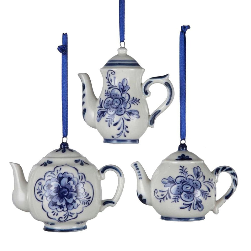 Porcelain Blue Teapot Ornament - Medium - Shelburne Country Store
