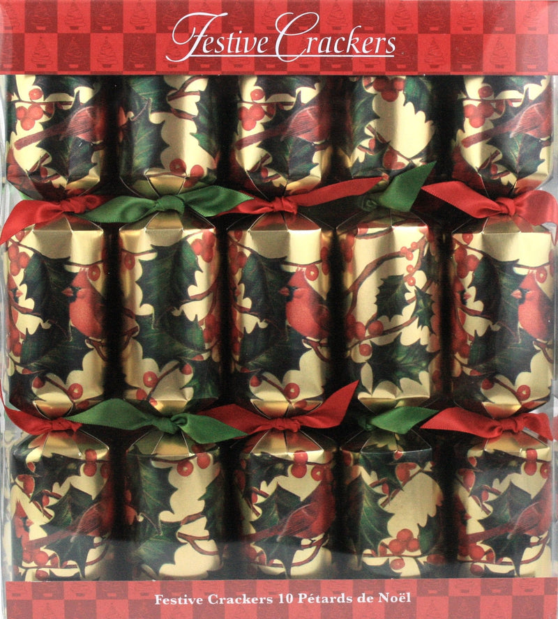 Holly and Cardinal Crackers 11 inch  - 10 Count - Shelburne Country Store