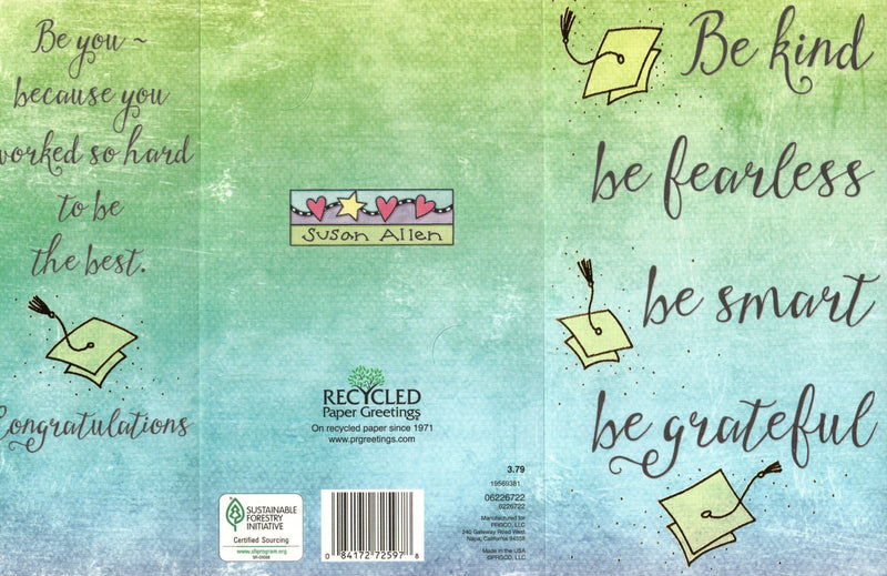 BE Kind 'Gift Card Holding' Graduation Card - Shelburne Country Store