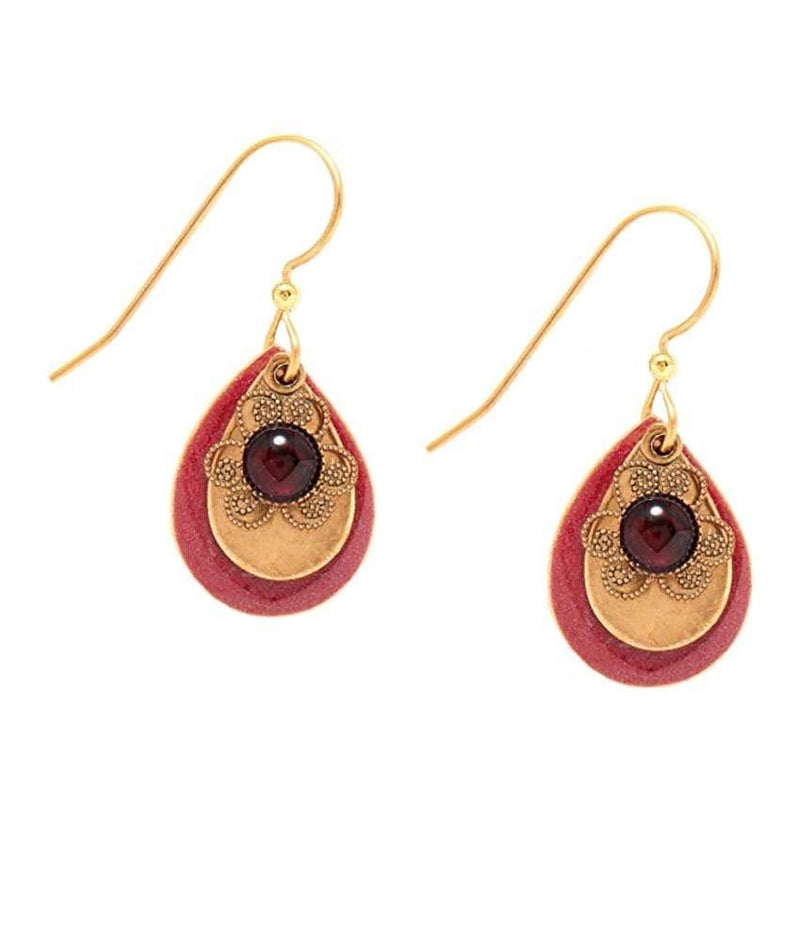 Red Abalone Shell And Enamel Teardrop Gold Dangle Earrings - Shelburne Country Store