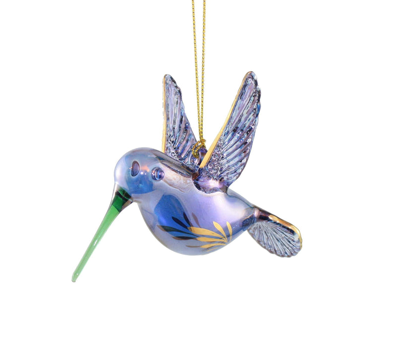 Gold Etched Glass Hummingbird Ornament - Blue - Shelburne Country Store