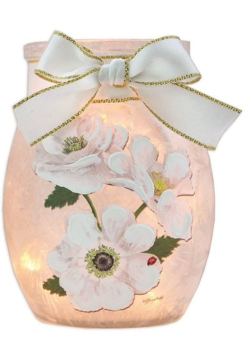 White Rose Lit Small Jar with Ribbon - - Shelburne Country Store