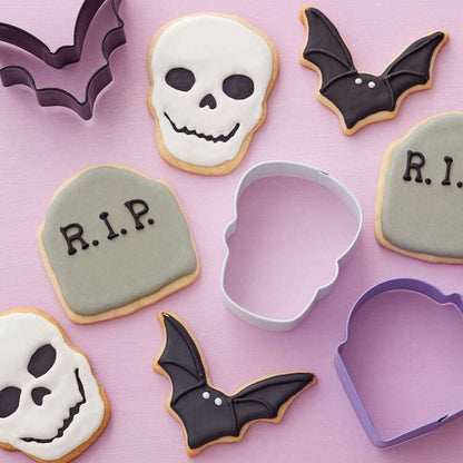 Bat, Tombstone and Skull Halloween Cookie Cutter Set - 3 Piece - Shelburne Country Store