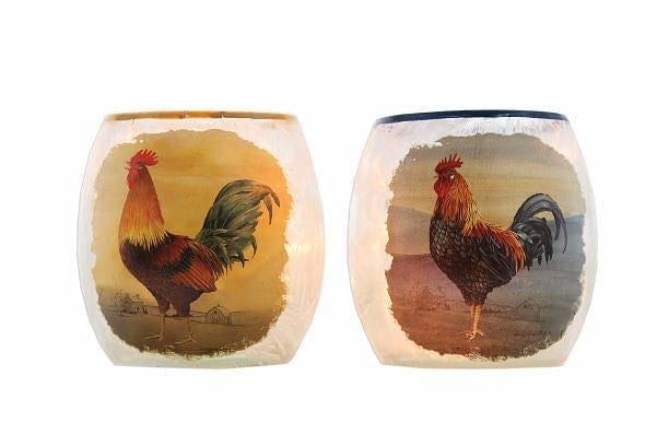 3 Inch Lighted Glass Vase - Heritage Rooster - - Shelburne Country Store