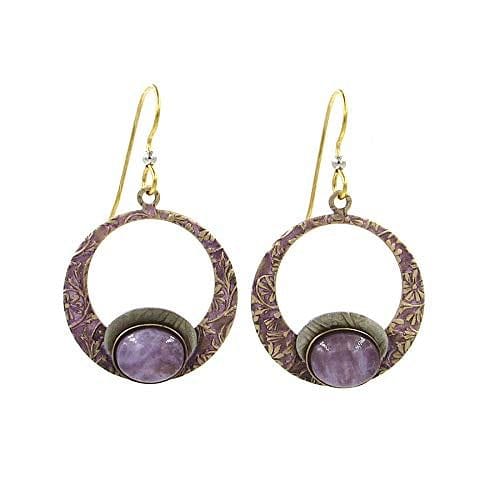 Floral Texture Loops & Amethyst Stone Earrings - Shelburne Country Store