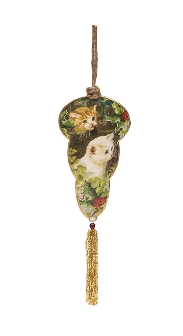 Kittens and Holly Enamel Ornament -  Bough - The Country Christmas Loft