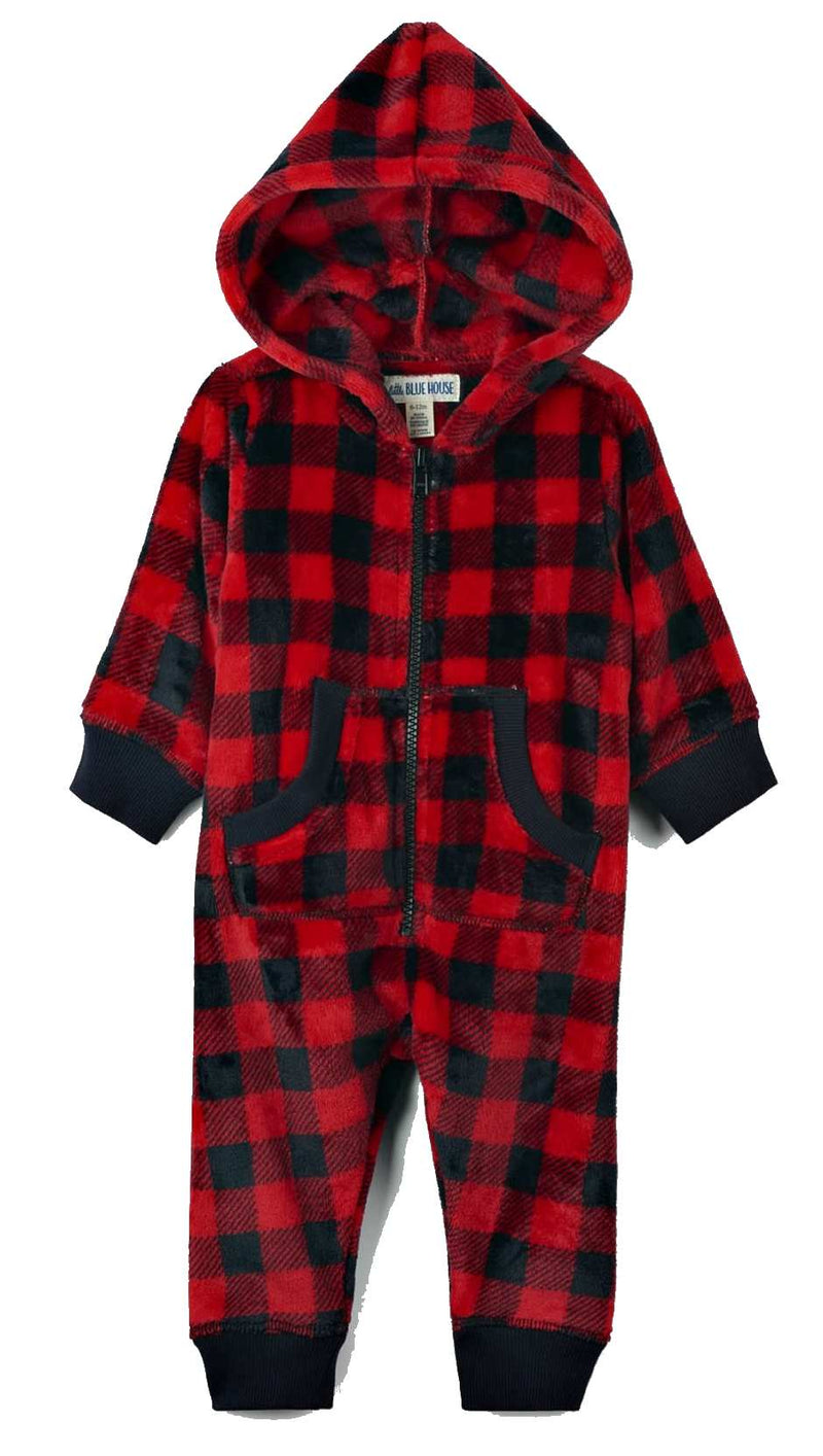 Infant Hooded Fleece Jumpsuit - Buffalo Plaid - - Shelburne Country Store