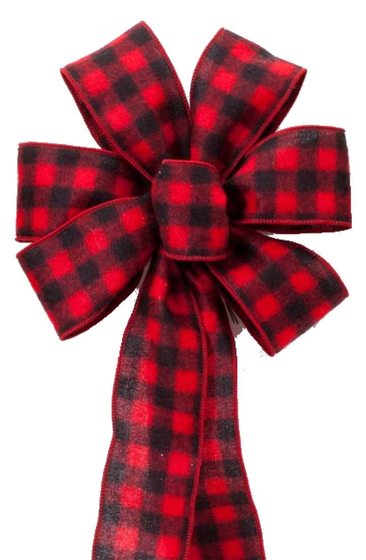 6 Loop 17 Inch Red and Black Brushed Check Bow - Shelburne Country Store
