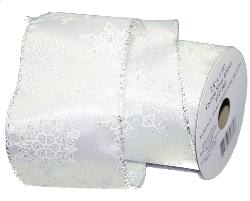 2.5 X 3 Yd Printed Silver Ribbon - - Shelburne Country Store
