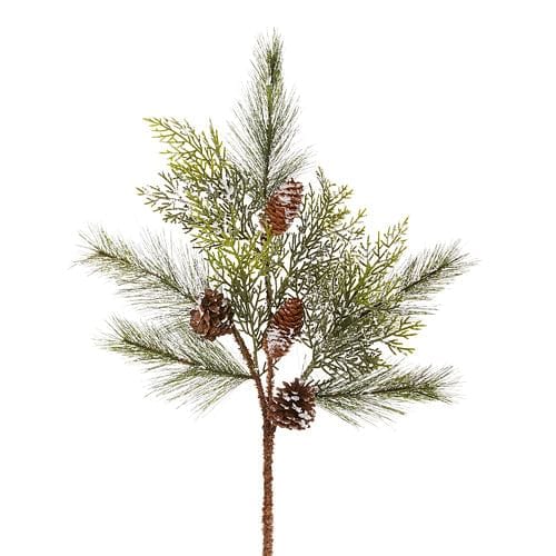 26" Snowy Pine Spray with Pinecones - Shelburne Country Store