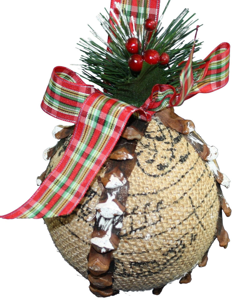 5.5 Inch  Burlap Ball Holiday Ornament - Style 1 - Shelburne Country Store