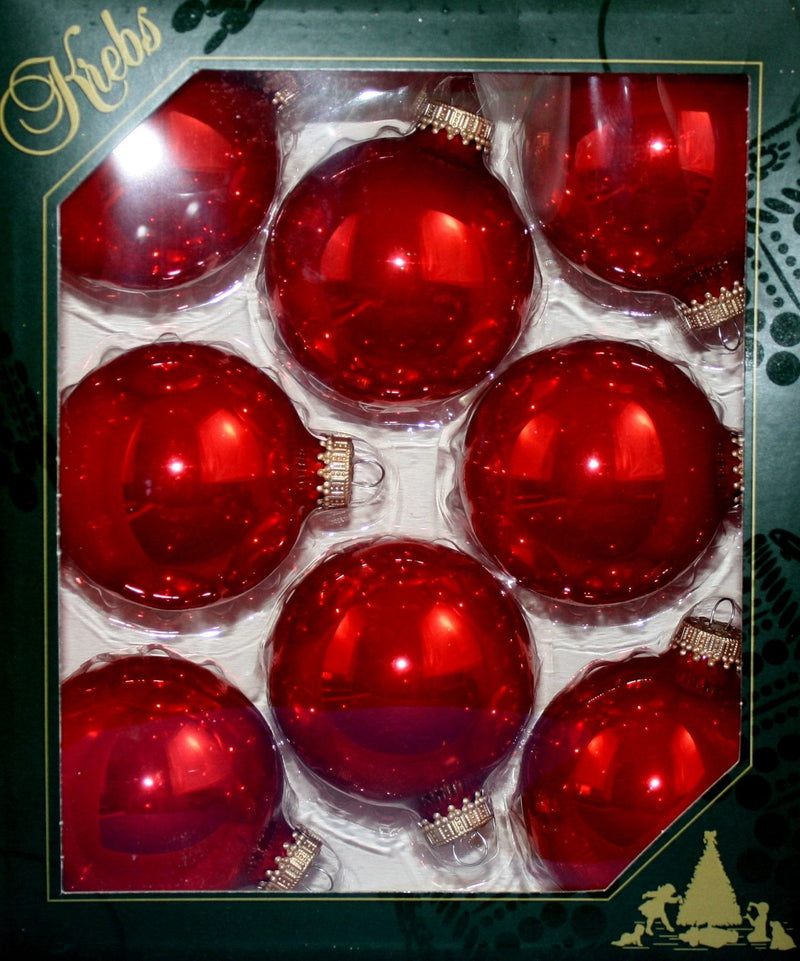 Christmas By Krebbs 2 5/8 Glass Balls - Gold Caps - Candyapple Red 8 Pack - Shelburne Country Store