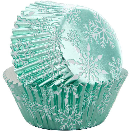 Teal Snowflake Foil Christmas Cupcake Liners - 24 Count - Shelburne Country Store